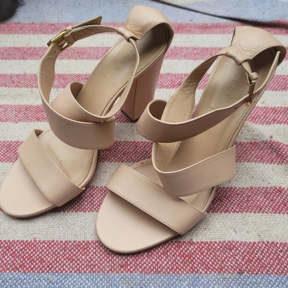 J. Crew blush nude cross strap Heeled sandals strappy leather high heels - Picture 2 of 8